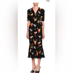 Dolce & Gabbana Black Fruit & Cocktail Print Dress, NWT